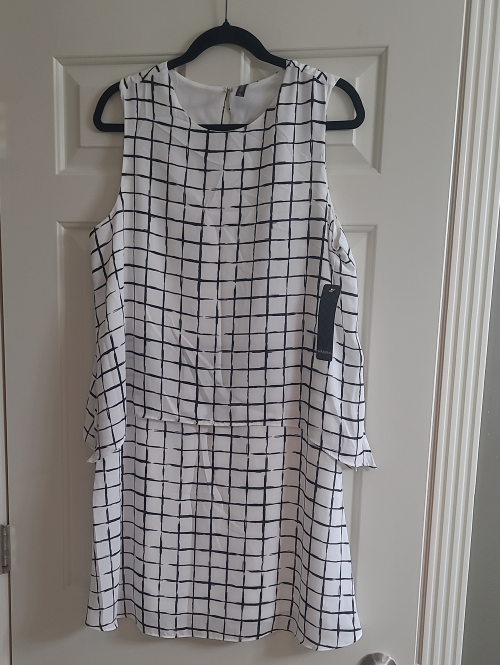 Massini White Dress with Black Grid Print